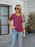 Round Neck Lace Short Sleeve T-Shirt - Trendsi - Flyclothing LLC