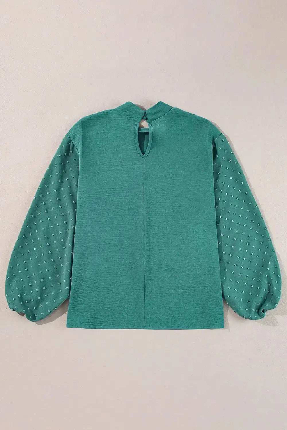 Swiss Dot Mock Neck Balloon Sleeve Blouse - Trendsi - Flyclothing LLC