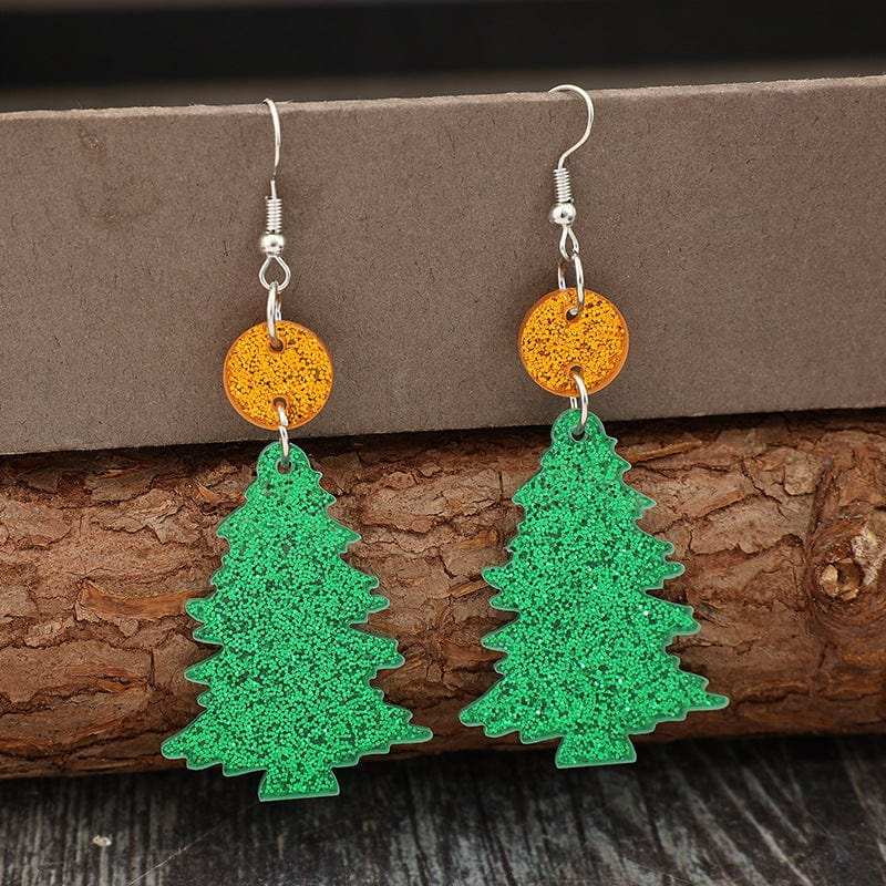Glitter Acrylic Tree Shape Earrings - Trendsi - Flyclothing LLC