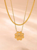 2 Piece 18K Gold-Plated Inlaid Zircon Lucky Clover Necklace - Trendsi - Flyclothing LLC