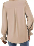 V-Neck Long Sleeve Ruffle Cuff Blouse - Trendsi - Flyclothing LLC