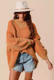 SO ME Oversized Two Tone Textured V Neck Sweater - Trendsi - Flyclothing LLC