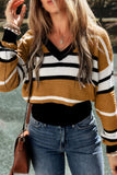 Contrast Stripes V Neck Long Sleeve Sweater - Trendsi - Flyclothing LLC