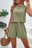 Round Neck Top and Drawstring Shorts Set - Trendsi - Flyclothing LLC