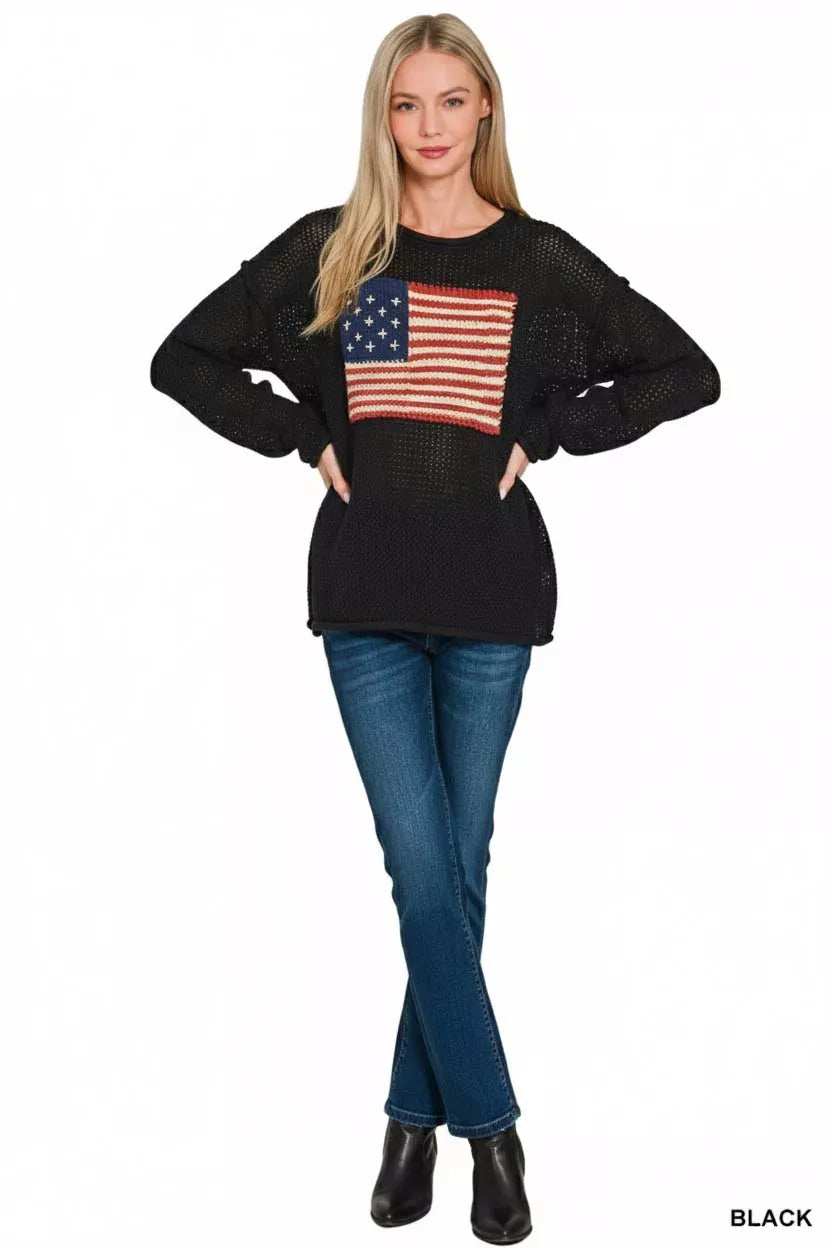 Zenana American Flag Crew Neck Sweater - Trendsi - Flyclothing LLC