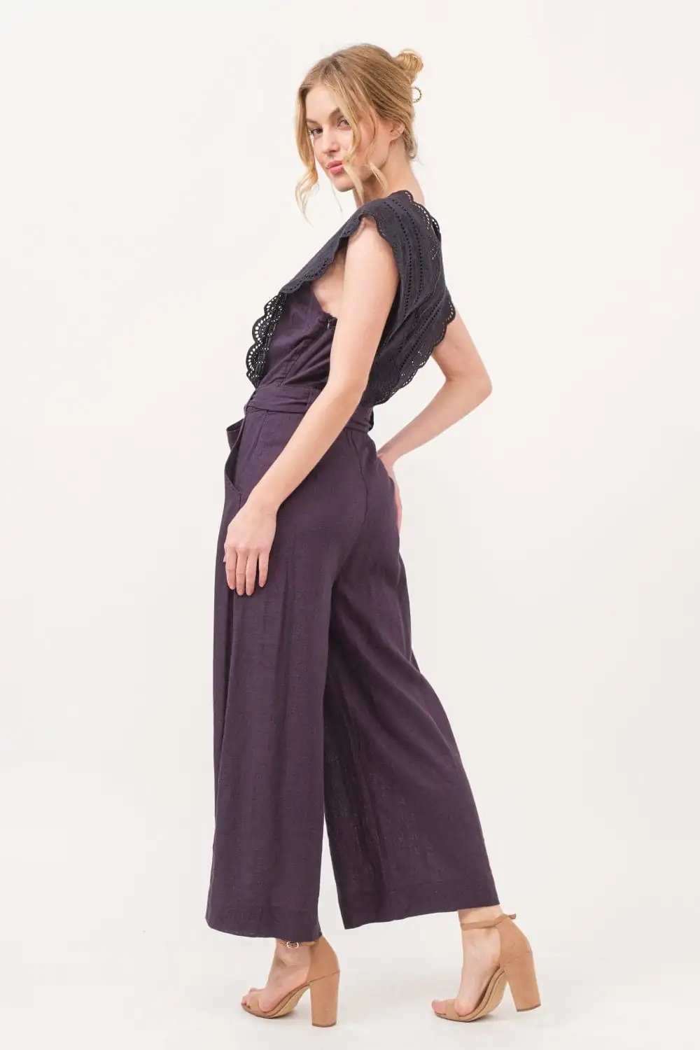 And The Why Laced Surplice Tie Waist Jumpsuit - Trendsi - Flyclothing LLC