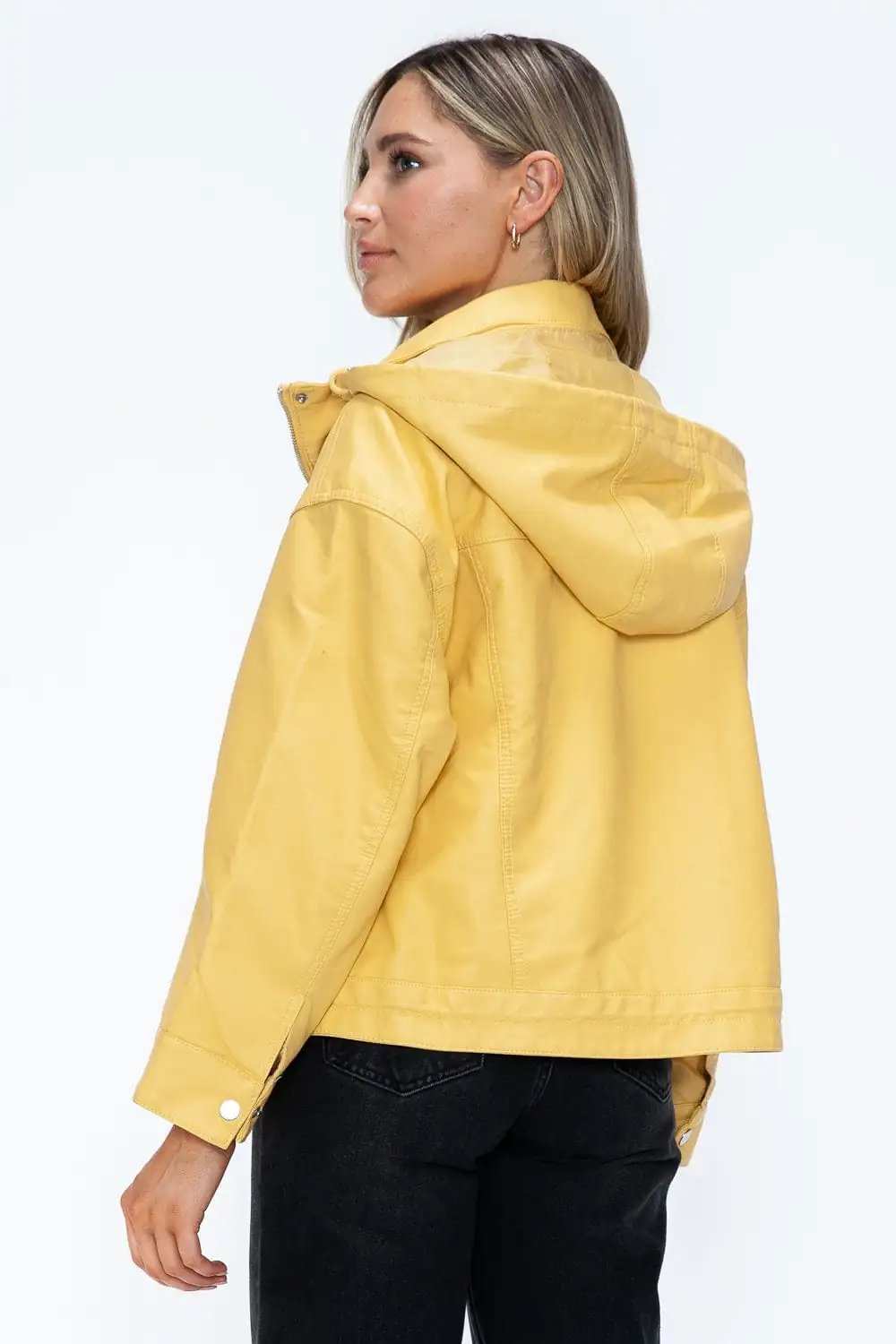 How Dare U Drawstring Hem PU Leather Zip Up Jacket - Trendsi - Flyclothing LLC