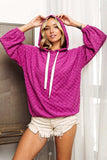 BiBi Brushed Checker Drawstring Long Sleeve Hoodie - Trendsi - Flyclothing LLC
