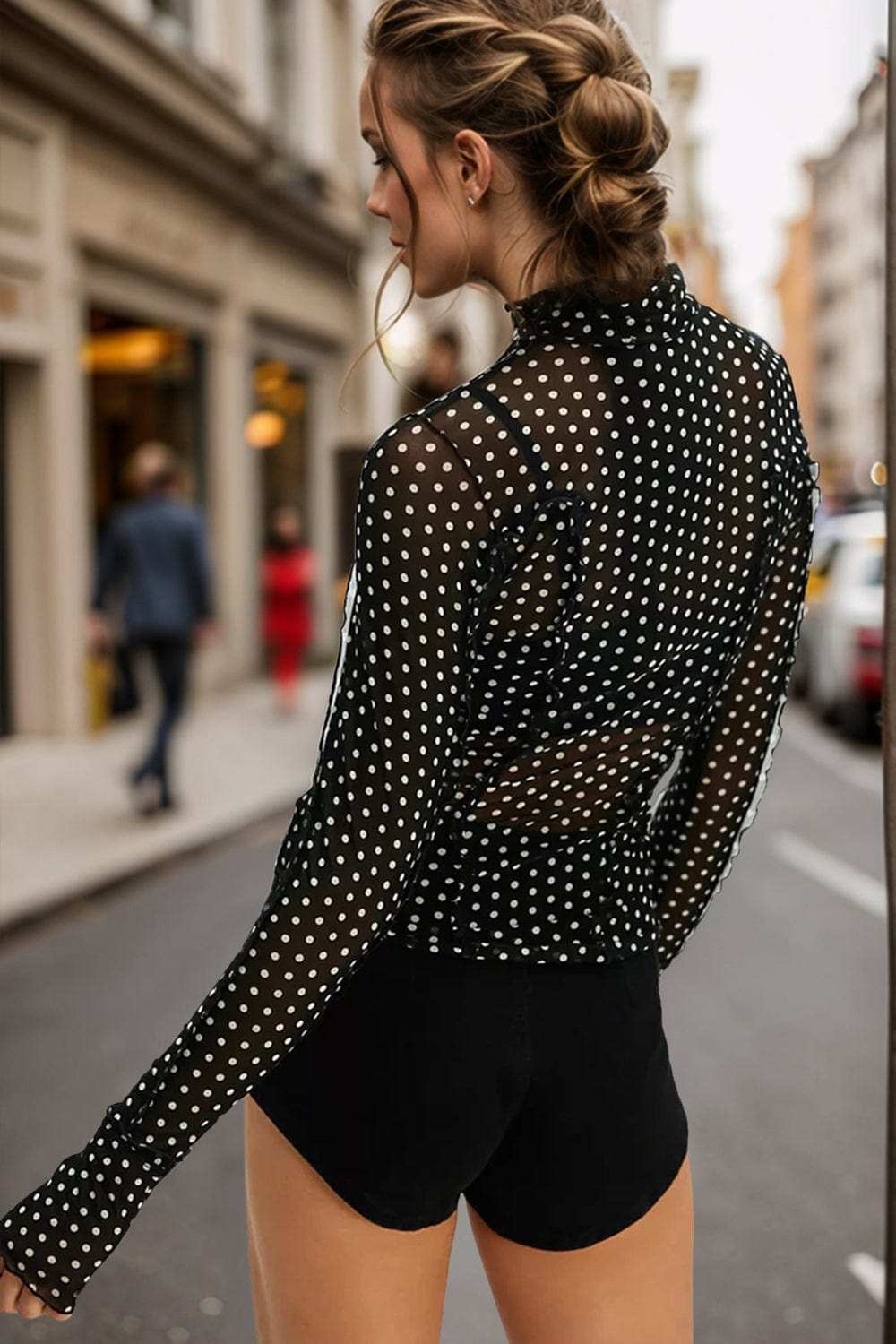 Oh Full Size Frill Printed Mock Neck Long Sleeve Top - Trendsi - Flyclothing LLC