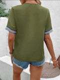 Full Size V-Neck Short Sleeve Blouse - Trendsi - Flyclothing LLC