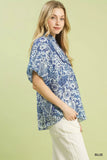 Umgee Abstract Print Ruffled Puff Sleeve Top - Trendsi - Flyclothing LLC