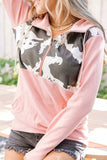 Cow Print Half Zip Drawstring Hoodie - Trendsi - Flyclothing LLC