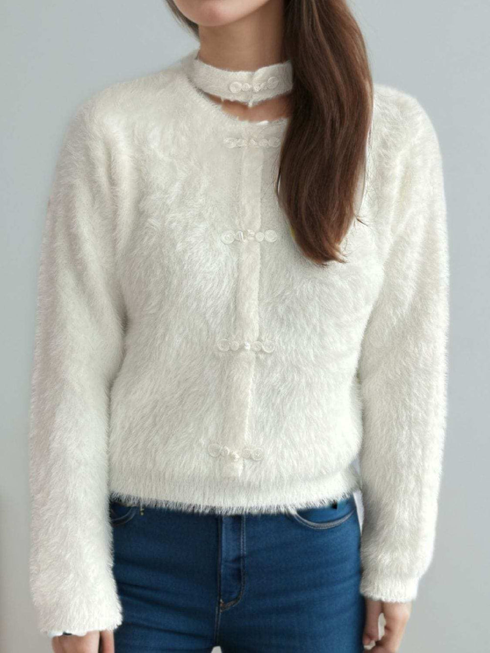 Cutout Knot Button Long Sleeve Cardigan - Trendsi - Flyclothing LLC