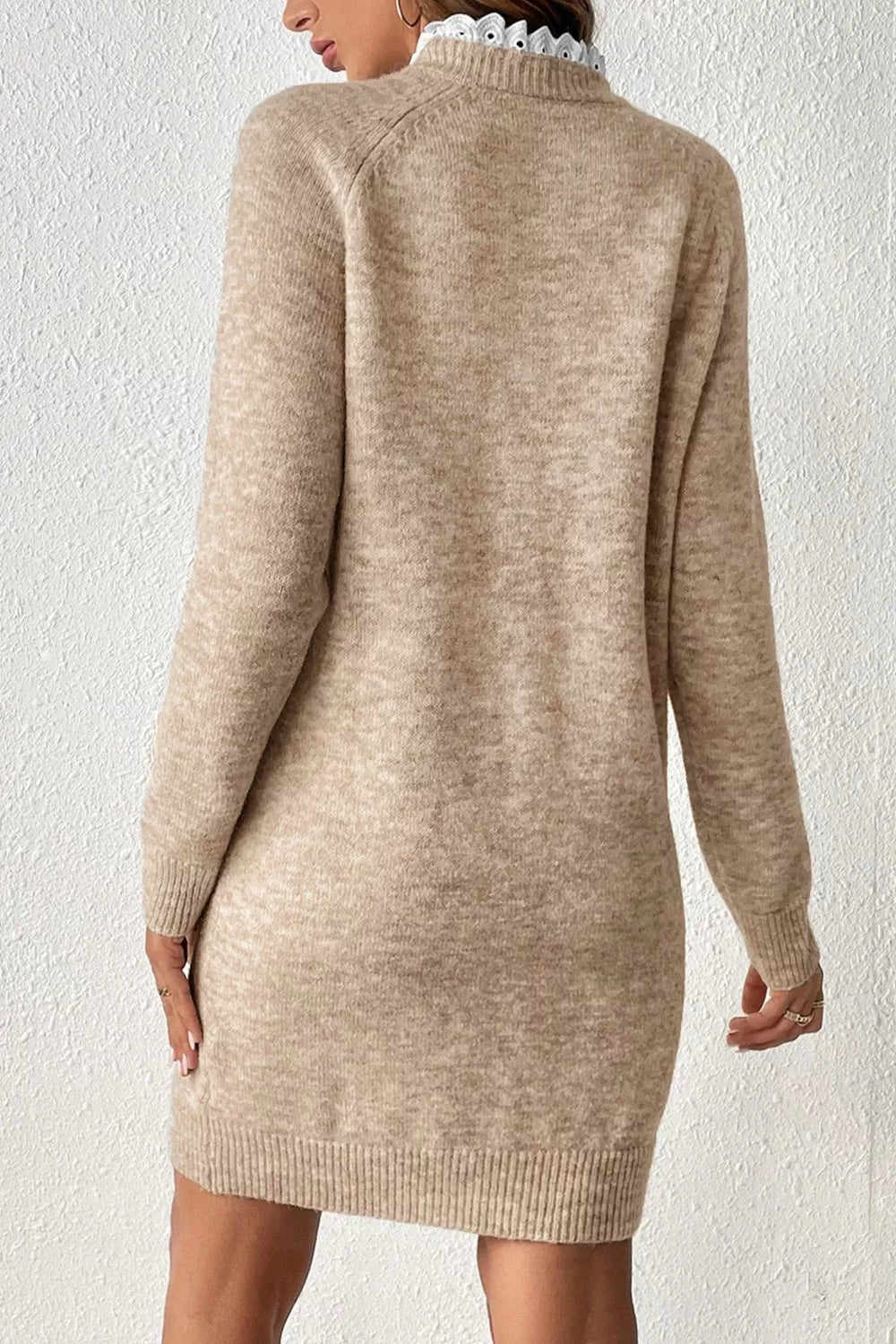 Ribbed Hem Raglan Sleeve Sweater Dress - Trendsi - Flyclothing LLC