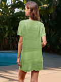 Openwork Round Neck Short Sleeve Cover-UP - Trendsi - Flyclothing LLC