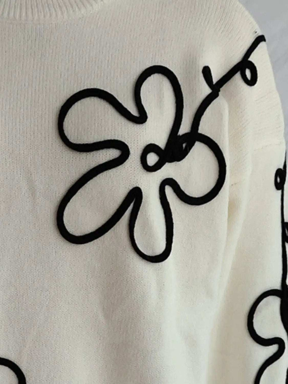 Flower Round Neck Long Sleeve Sweater - Trendsi - Flyclothing LLC