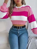 Color Block Round Neck Cropped Sweater - Trendsi - Flyclothing LLC