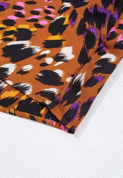 Leopard Notched Short Sleeve Blouse - Trendsi - Flyclothing LLC