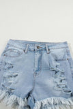 Distressed Raw Hem High Waist Denim Shorts - Trendsi - Flyclothing LLC