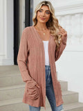 Pocketed Open Front Long Sleeve Cardigan - Trendsi - Flyclothing LLC