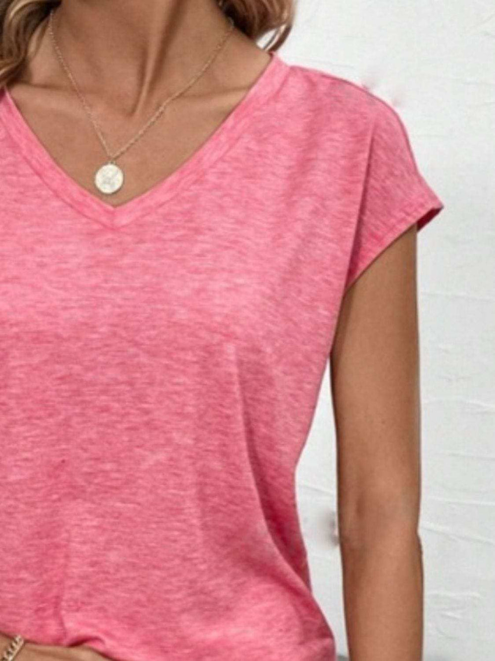 V-Neck Short Sleeve T-Shirt - Trendsi - Flyclothing LLC