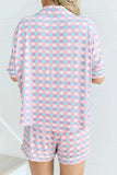 Plaid Collared Neck Short Sleeve Top and Shorts Lounge Set - Trendsi - Flyclothing LLC