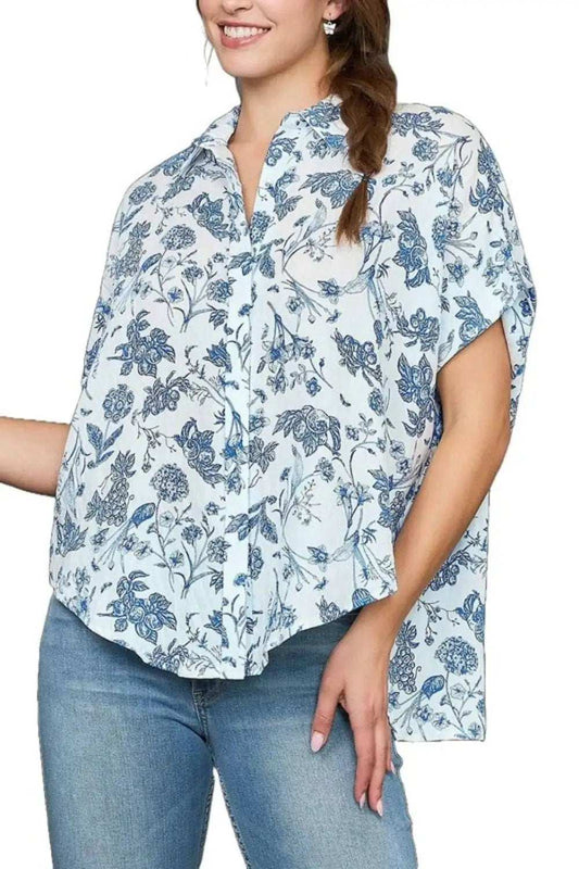 Umgee Full Size Two Tone Floral Print Top Plus Size - Trendsi - Flyclothing LLC