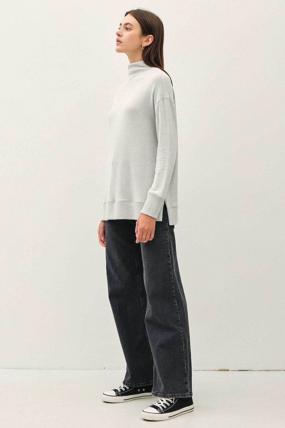 Be Cool Side Slit Mock Neck Long Sleeve Tunic Top - Trendsi - Flyclothing LLC