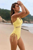 Drawstring Ruched V-Neck One-Piece Swimwear - Trendsi - Flyclothing LLC