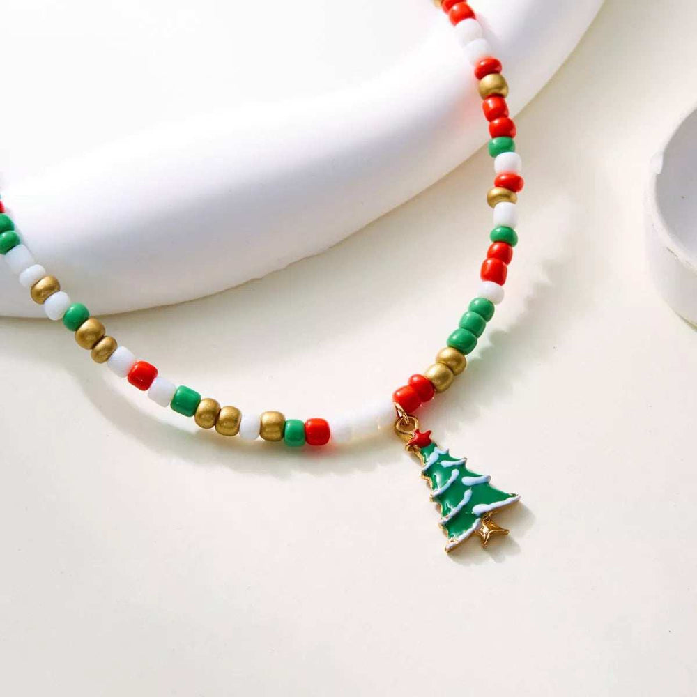 Christmas Themed Beaded Pendant Necklace - Trendsi - Flyclothing LLC