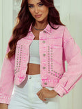 Studded Button Up Denim Jacket - Trendsi - Flyclothing LLC