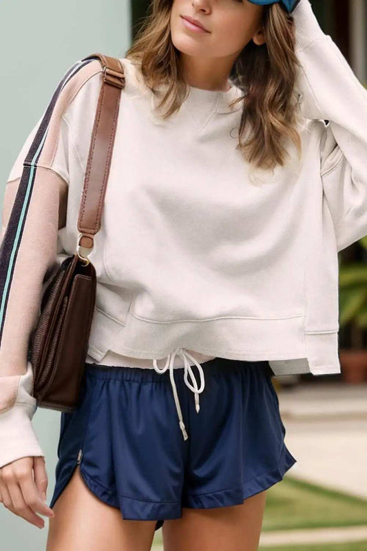 Round Neck Long Sleeve Sweatshirt - Trendsi - Flyclothing LLC