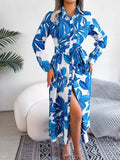 Tied Button Up Long Sleeve Dress - Trendsi - Flyclothing LLC