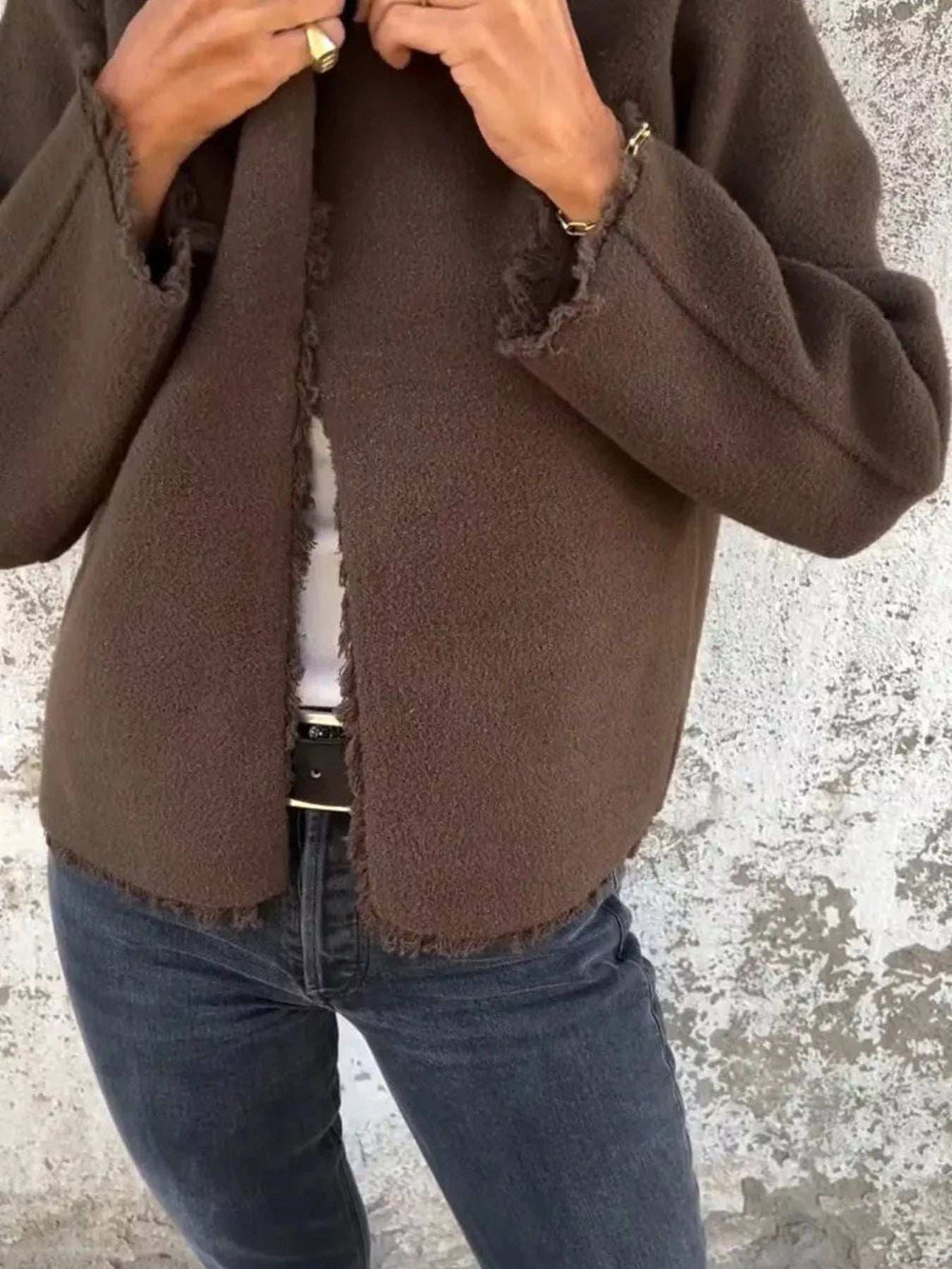 Full Size One Button Frayed Edge Cardigan Plus Size - Trendsi - Flyclothing LLC