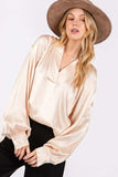 SAGE + FIG Notched Long Sleeve Blouse - Trendsi - Flyclothing LLC