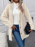 Fuzzy Button Down Hooded Coat - Trendsi - Flyclothing LLC