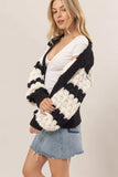 HYFVE Scallop Striped Open Front Long Sleeve Sweater Cardigan - Trendsi - Flyclothing LLC