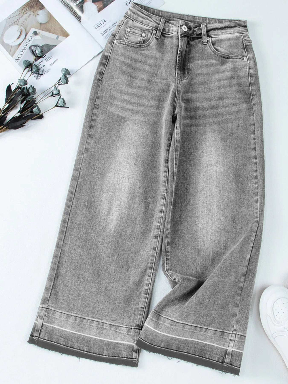 High Waist Wide Leg Washed Jeans - Trendsi - Flyclothing LLC