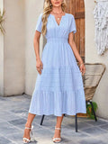 Tiered Notched Short Sleeve Dress - Trendsi - Flyclothing LLC