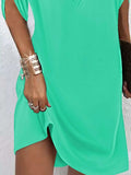 Full Size V-Neck Slit Sleeve Mini Dress Plus Size - Trendsi - Flyclothing LLC