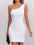 Textured Single Shoulder Mini Dress - Trendsi - Flyclothing LLC