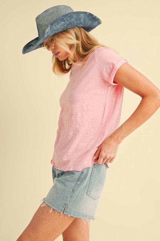 Aemi + Co Lettuce Edge Round Neck Short Sleeve T-Shirt - Trendsi - Flyclothing LLC
