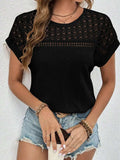Waffle-Knit Round Neck Short Sleeve Top - Trendsi - Flyclothing LLC