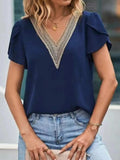 V-Neck Petal Sleeve Blouse - Trendsi - Flyclothing LLC