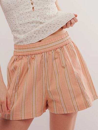 Striped Elastic Waist Shorts - Trendsi - Flyclothing LLC