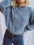 Round Neck Dropped Shoulder Long Sleeve Sweater - Trendsi - Flyclothing LLC