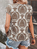 Printed Short Sleeve Blouse - Trendsi - Flyclothing LLC