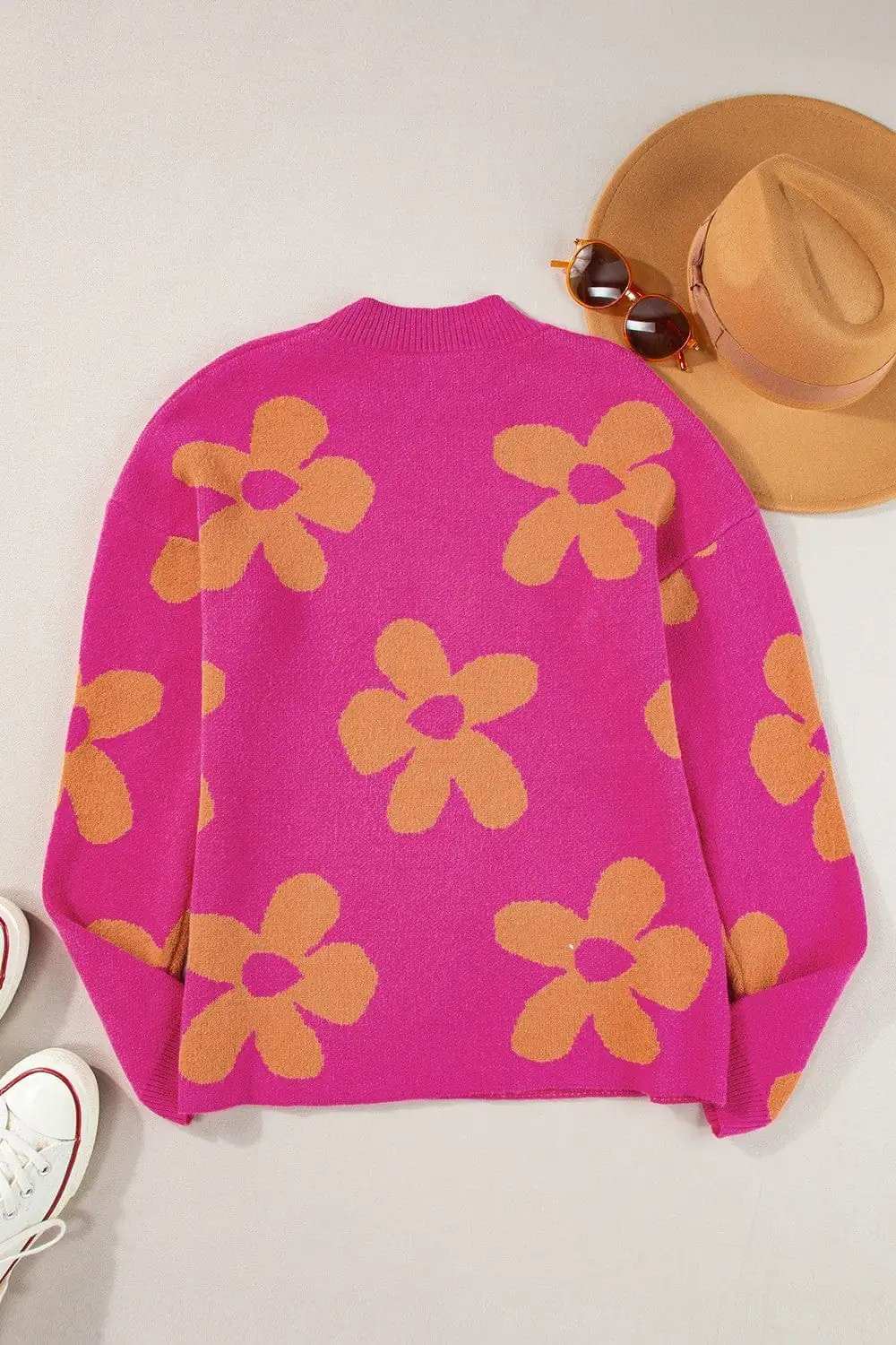 Flower Round Neck Long Sleeve Sweater - Trendsi - Flyclothing LLC