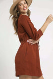 Umgee Drawstring Cable Knit Mini Dress with Pockets - Trendsi - Flyclothing LLC
