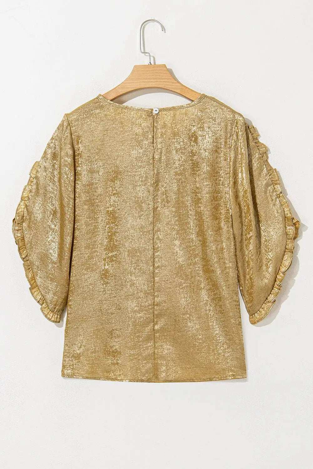 Metallic Luster Round Neck Frill 3/4 Sleeve Blouse - Trendsi - Flyclothing LLC